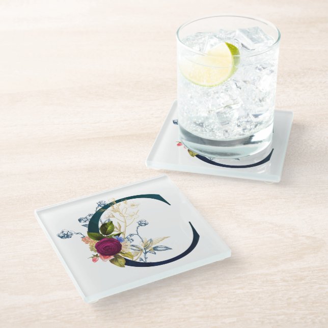 Dessous-de-verre En Verre LETTRE MONOGRAPHIQUE Florale C (Incliné)