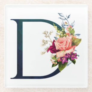 Dessous-de-verre En Verre LETTRE MONOGRAPHIQUE Florale D