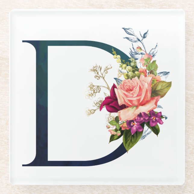 Dessous-de-verre En Verre LETTRE MONOGRAPHIQUE Florale D (Devant)