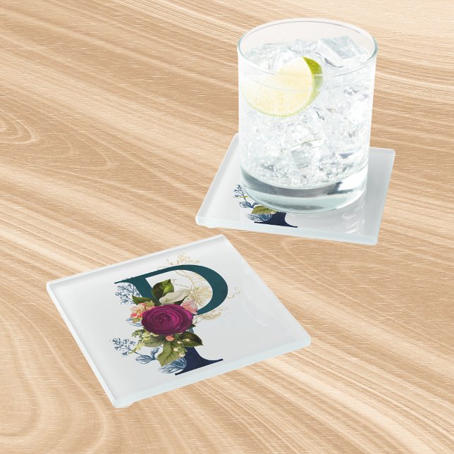 Dessous-de-verre En Verre LETTRE MONOGRAPHIQUE Florale P (Créateur téléchargé)