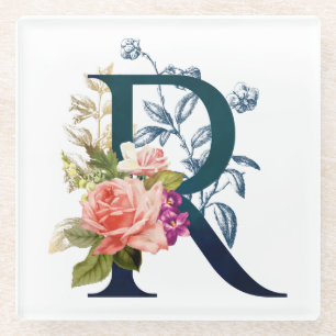 Dessous-de-verre En Verre LETTRE MONOGRAPHIQUE Florale R