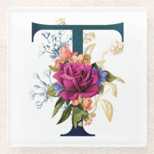 Dessous-de-verre En Verre LETTRE MONOGRAPHIQUE Florale T