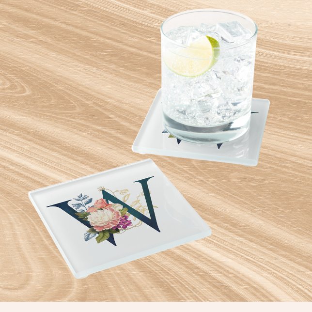 Dessous-de-verre En Verre LETTRE MONOGRAPHIQUE Florale W (Créateur téléchargé)