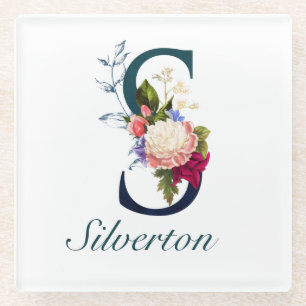 Dessous-de-verre En Verre LETTRE MONOGRAPHIQUE S Fancy Floral
