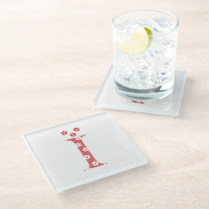 Dessous-de-verre En Verre LETTRE Motif Fleur I (rouge)