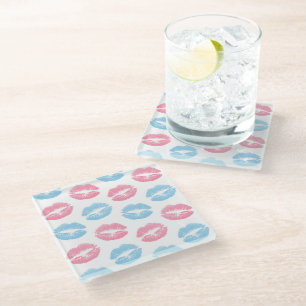 Dessous-de-verre En Verre Lèvres bleues et roses Motif, Baguette à lèvres, B