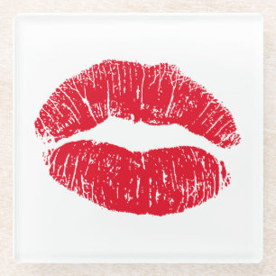 Dessous-de-verre En Verre Lèvres de baiser rouges