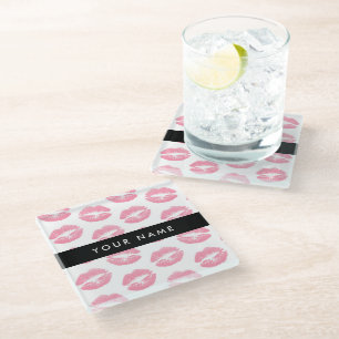 Dessous-de-verre En Verre Lèvres Roses, Baiser, Baguette à lèvres, Votre Nom