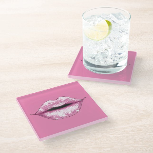 Dessous-de-verre En Verre Lèvres roses chatoyantes (Incliné)