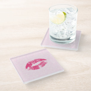 Dessous-de-verre En Verre Lèvres Roses Et Damas