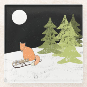 Dessous-de-verre En Verre L'hiver - Renard couché - Illustration