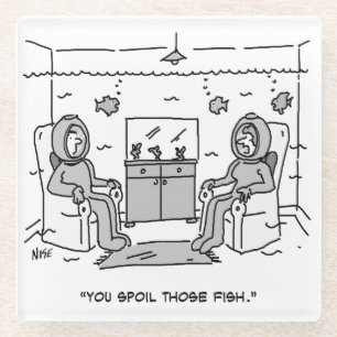 Dessous-de-verre En Verre L'Homme Gâche Son Poisson Tropical - Drôle Cartoon