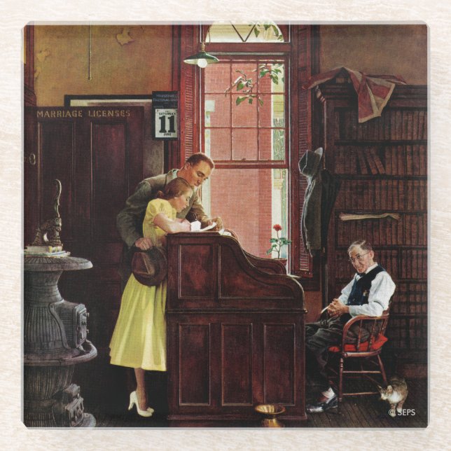 Dessous-de-verre En Verre Licence de mariage par Norman Rockwell (Devant)