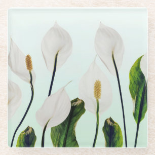 Dessous-de-verre En Verre Lilies blanches Fleurs Bleu Sans couture