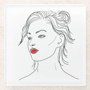 Dessous-de-verre En Verre Line Art Femme en rouge