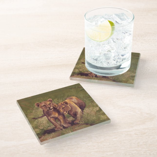 Dessous-de-verre En Verre Lion Cubs Art (Incliné)