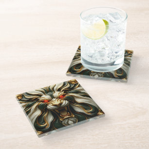 Dessous-de-verre En Verre Lion d'Or Audacieux au Regard de Feu