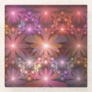 Dessous-de-verre En Verre Lit De Fleurs Coloré Brillant Art Fractal Abstrait