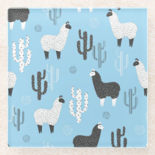 Dessous-de-verre En Verre Llama et cactus, motif mignon.
