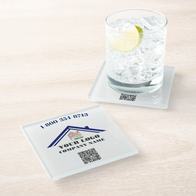 Dessous-de-verre En Verre Logo personnalisé carré Code QR  (Incliné)