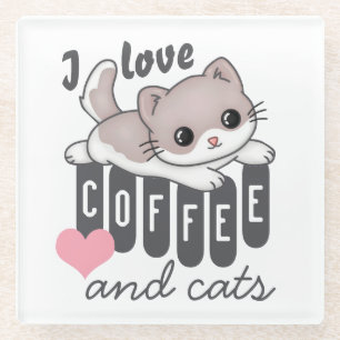 Dessous-de-verre En Verre Love Coffee and Cats Cute