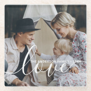 Dessous-de-verre En Verre 'Love' Photo de famille personnalisée avec nom per