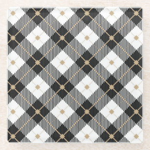 Dessous-de-verre En Verre Lumberjack noir motif carreaux blancs