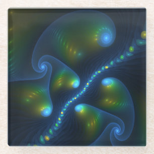Dessous-de-verre En Verre Lumières de l'Imaginaire Abstrait Bleu Vert Jaune 