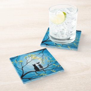 Dessous-de-verre En Verre Lune lunatique avec des chats