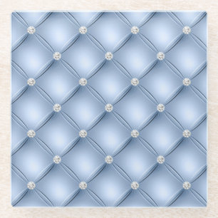 Dessous-de-verre En Verre Luxe Blue Diamond bleu clair Motif Tufted