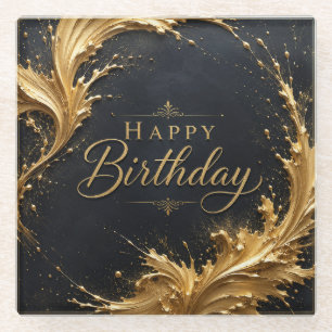 Dessous-de-verre En Verre Luxe Gold Splash Anniversaire Élégance