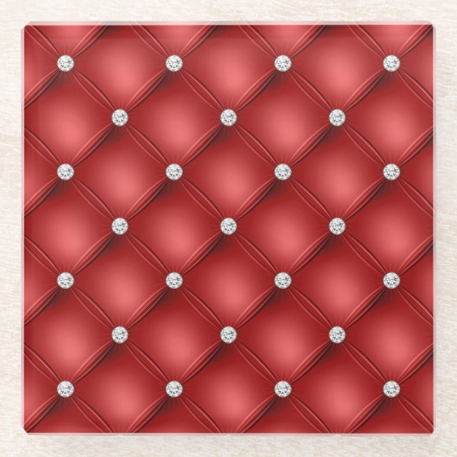 Dessous-de-verre En Verre Luxe Red Diamond Tufted Motif (Devant)