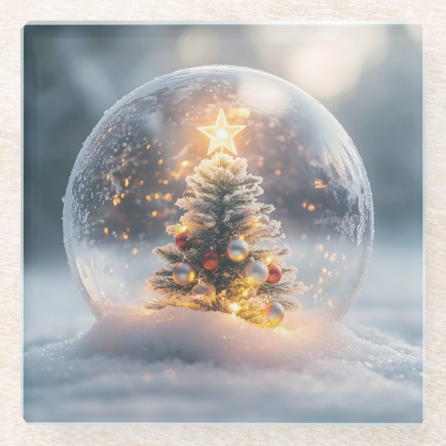 Dessous-de-verre En Verre Magical Christmas Snow Globe with Glowing Tree (Devant)