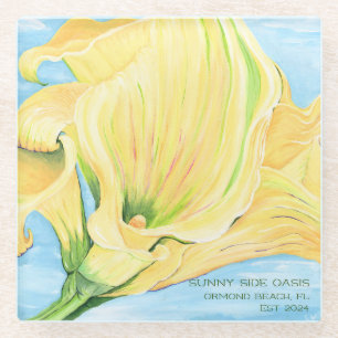 Dessous-de-verre En Verre Maison de vacances Jaune Calla Lily