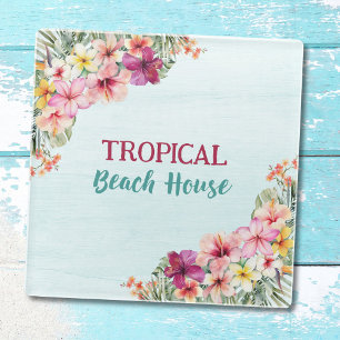 Dessous-de-verre En Verre Maison Tropicale de Plage Fleurs Roses Floral Bota