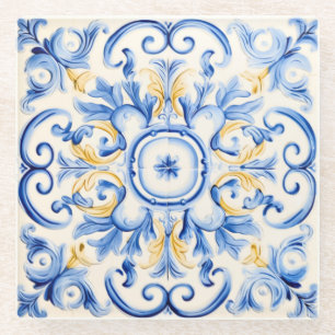 Dessous-de-verre En Verre Majolica : Bleu et or