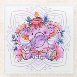 Dessous-de-verre En Verre Mandala Elephant/Ganesh