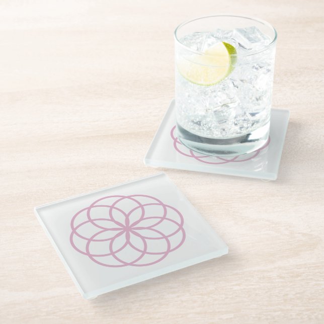 Dessous-de-verre En Verre Mandala moderne aux fleurs roses (Incliné)