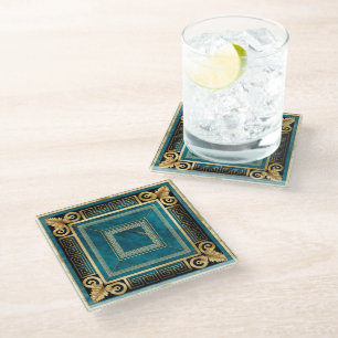 Dessous-de-verre En Verre Marbre bleu cobalt Art Déco grec floral sans coutu