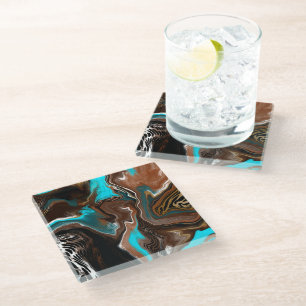 Dessous-de-verre En Verre Marbre Brown et Bleu - Flûte