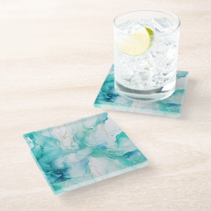 Dessous-de-verre En Verre Marbre d'encre Mint Aqua
