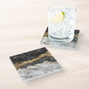 Dessous-de-verre En Verre Marbre noir avec or assez
