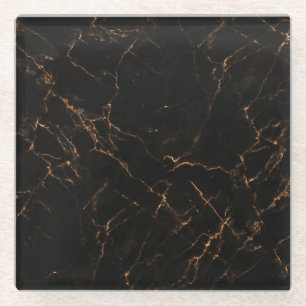 Dessous-de-verre En Verre Marbre noir luxueux : Texture élégante