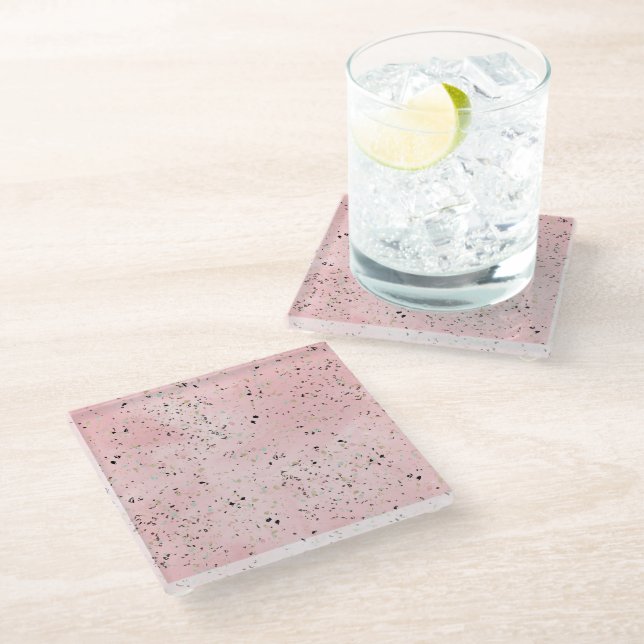 Dessous-de-verre En Verre Marbre rose et or Terrazzo (Incliné)