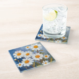 Dessous-de-verre En Verre Marguerites aquarelle fleurs peintes