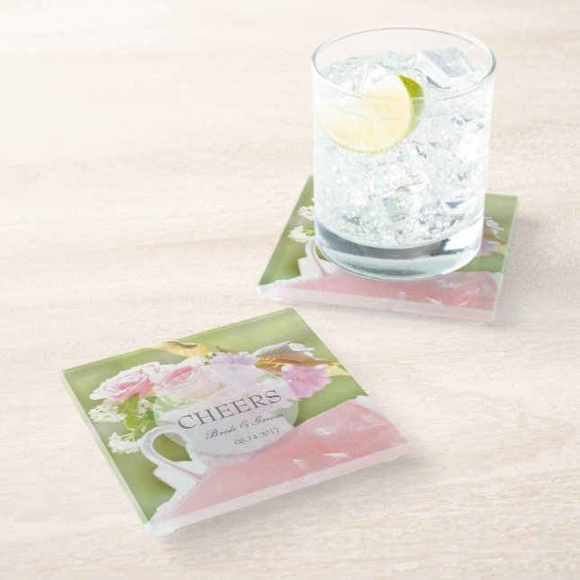 Dessous-de-verre En Verre Mariage à fleurs de printemps frais (Incliné)