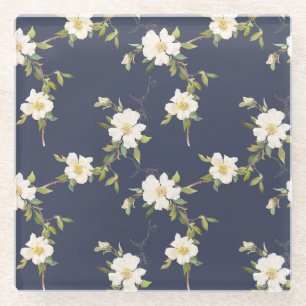 Dessous-de-verre En Verre Mariage floral bleu blanc de la marine romantique