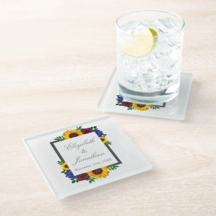 Dessous-de-verre En Verre Mariage Floral Rose Tournesol