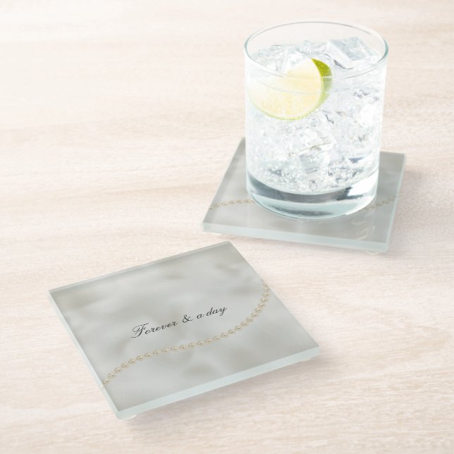 Dessous-de-verre En Verre Mariage Luxe Perles Blanches (Incliné)