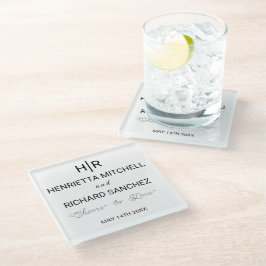 Dessous-de-verre En Verre Mariage Monogramme Minimaliste Noir & Blanc 